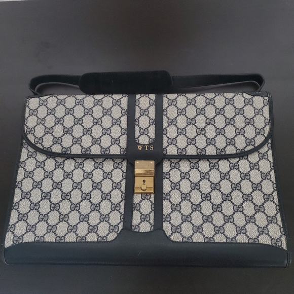 VTG Gucci Navy Monogram Canvas Attache Briefcase - Picture 2 of 14